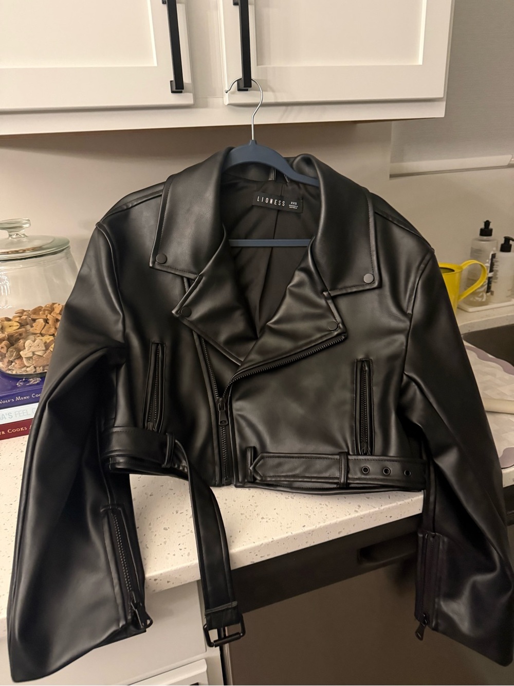 Black lioness oversized cropped Faux Leather Moto Jacket
